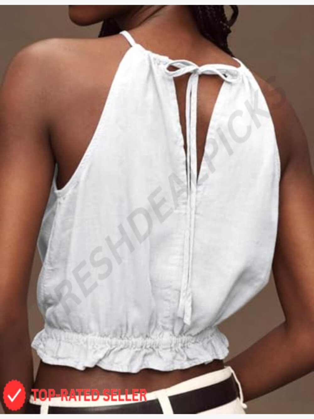 Crop Linen Halter Tank Top High Neck Sleeveless Summer Cute Y2K Chic Top - Picture 2 of 4